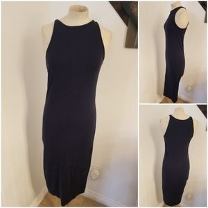 Athleta Sz XS Sunkissed Midi Dress High Neck Navy Blue Ribbed